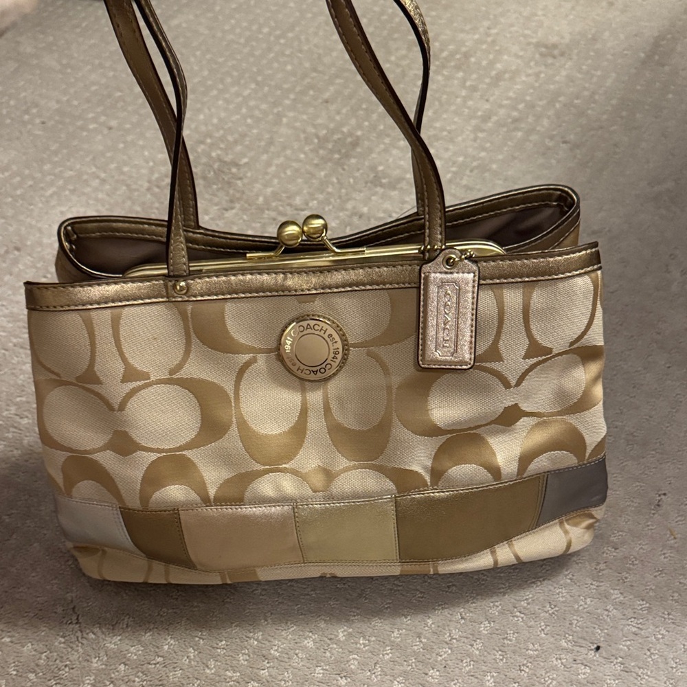 Coach Gold and Tan Shoulder Bag